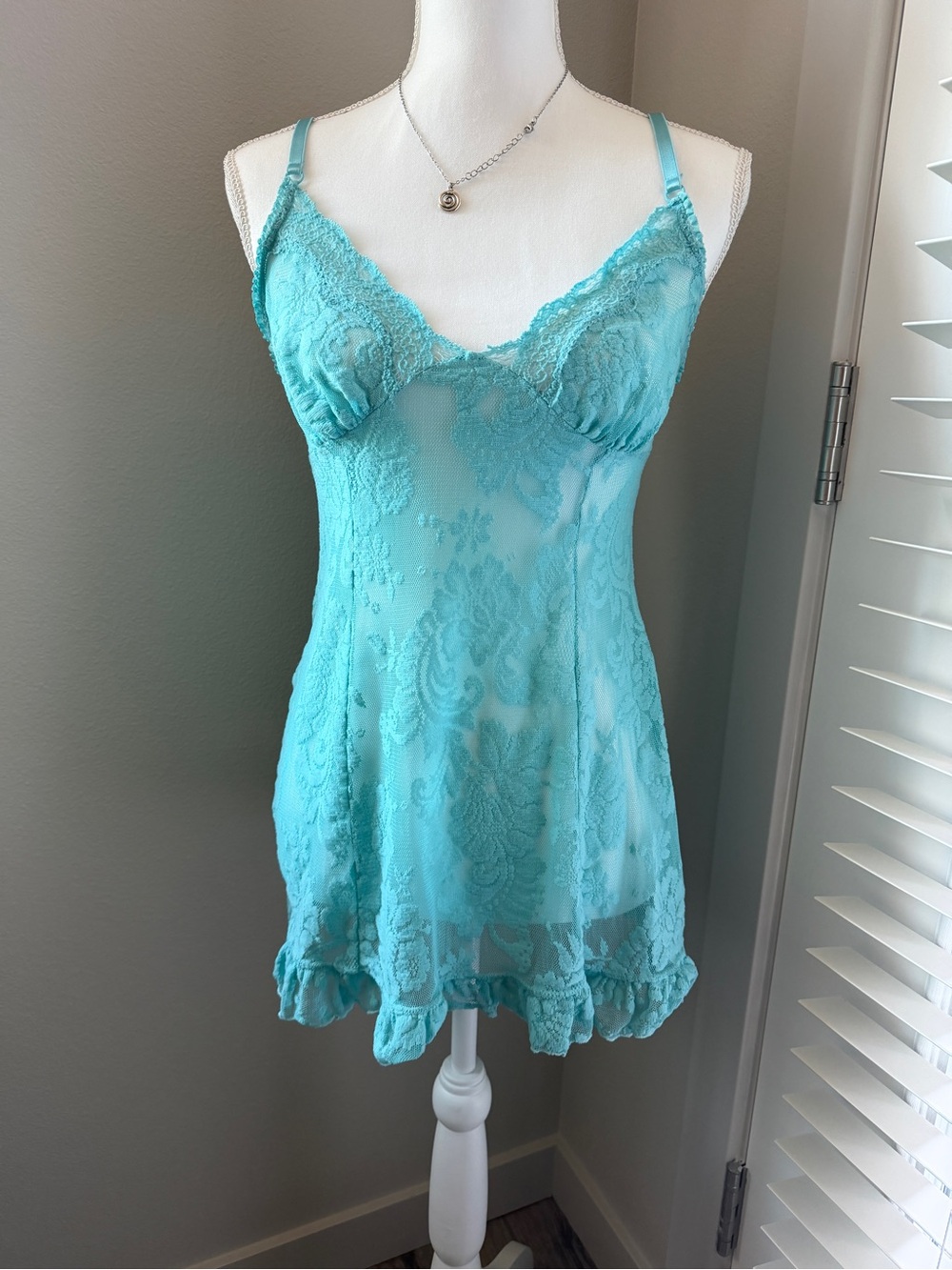 Victoria's Secret Aqua Lace Ruffle Chemise